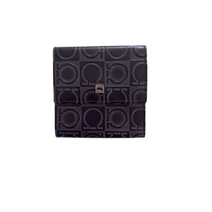 Women's Salvatore Ferragamo Black Gancini Embossed Leather Wallet One Size